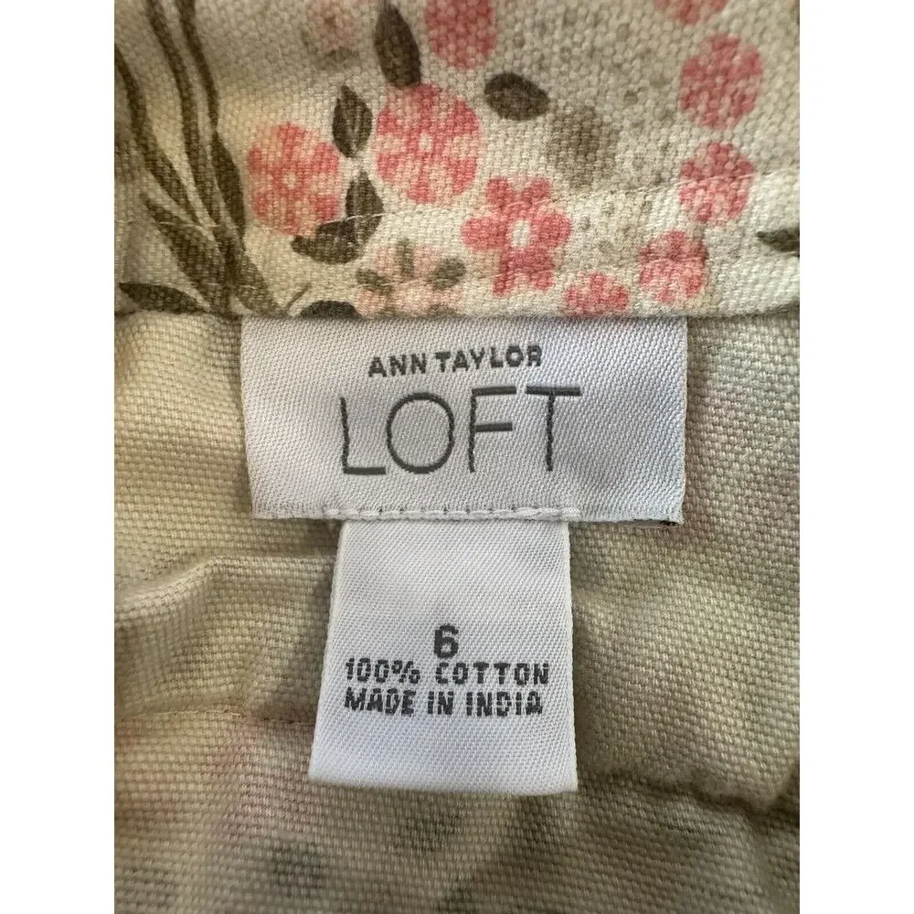 Ann Taylor LOFT Beige Pink Floral 100% Cotton Mini Straight Pencil Skirt Size 6 - Picture 4 of 10